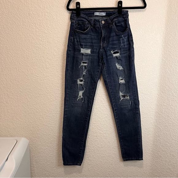 Kancan Mid Rise Super Skinny Jeans Dark Wash Distressed Womens Size 5/26 - Picture 10 of 10